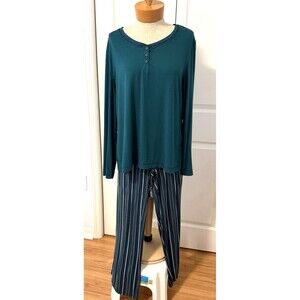 Soma 2 Piece Pajama Lounge Set Womens Sz XL Teal Green Soft Cozy Weekend Stretch